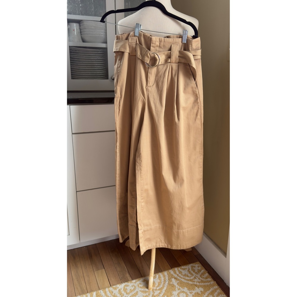 Maeve Anthropologie Tan Wide Leg Paperbag Waist Belted Cotton Pants 8T OB1831234